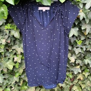 Loft Starry Night Blouse, tie & ruffle detail PS